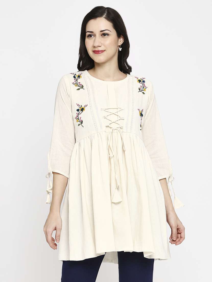 women embroidered three quarter sleeve ethnic top