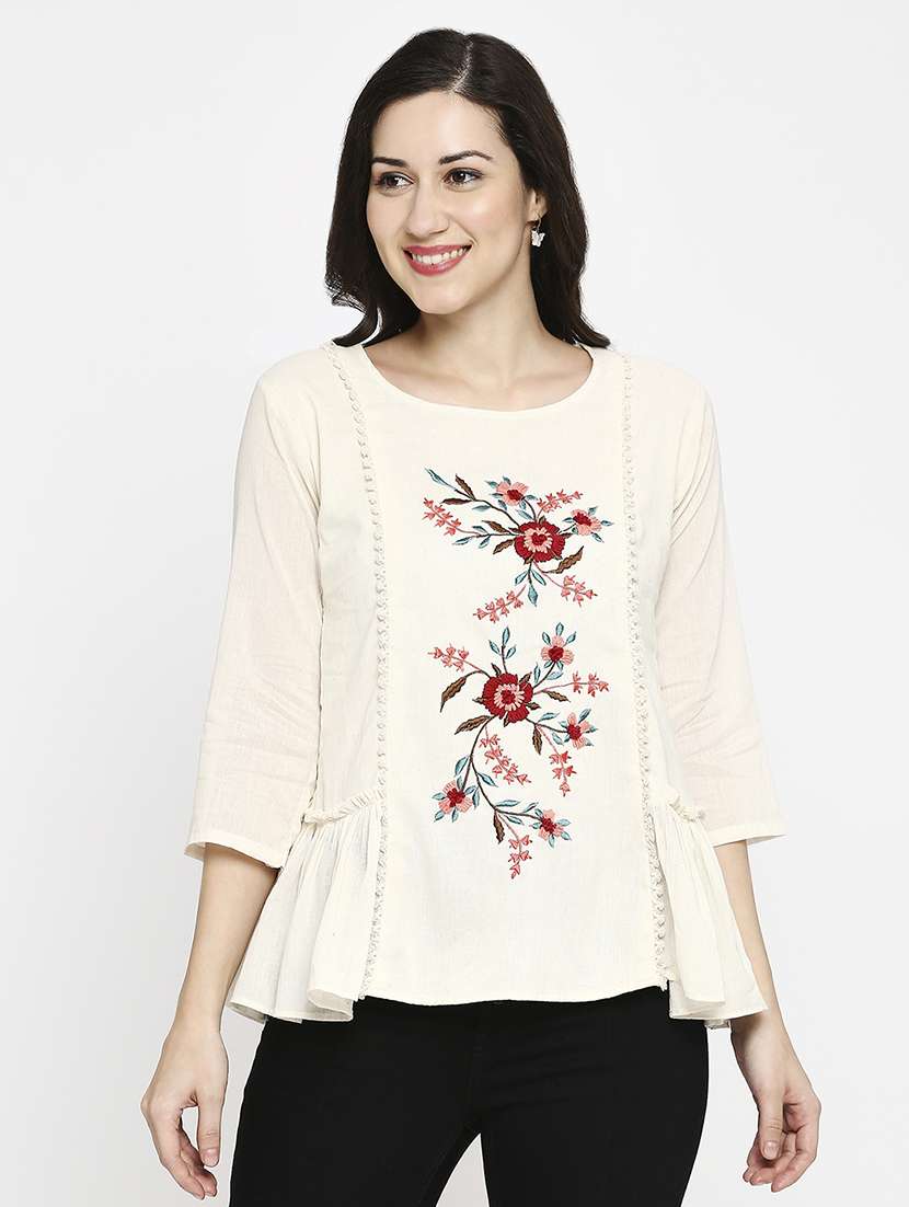 women embroidered three quarter sleeve ethnic top