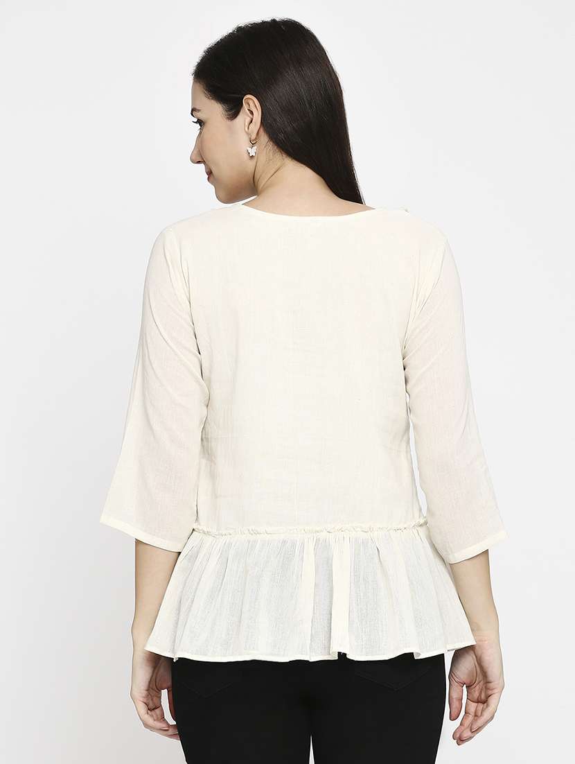 women embroidered three quarter sleeve ethnic top - 22035305 -  Standard Image - 3