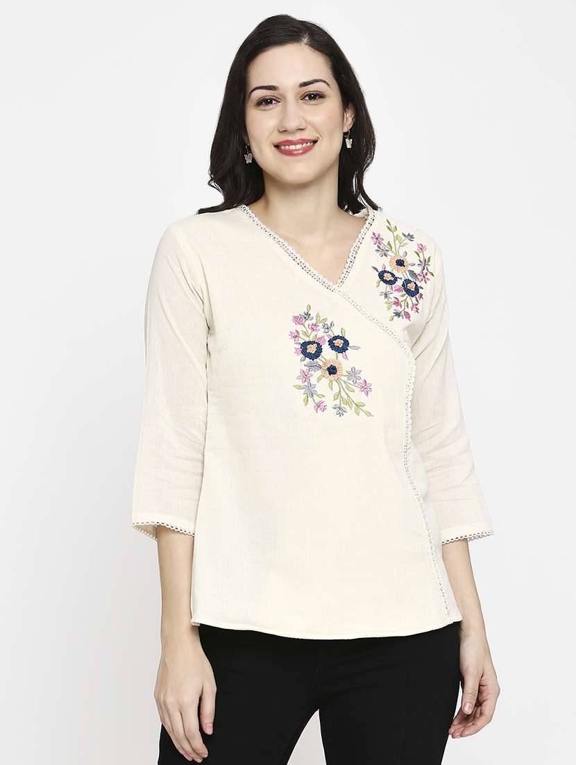 women embroidered three quarter sleeve ethnic top