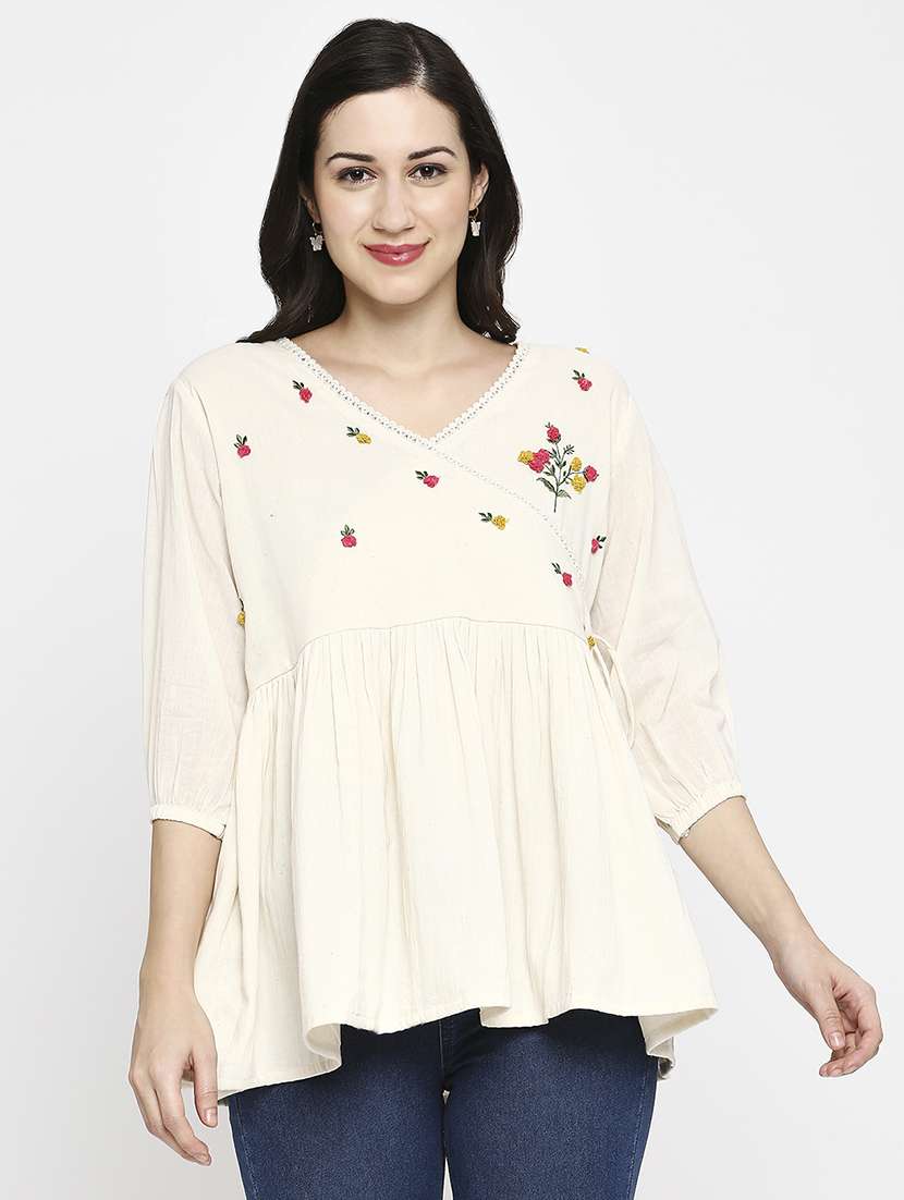 women embroidered three quarter sleeve ethnic top