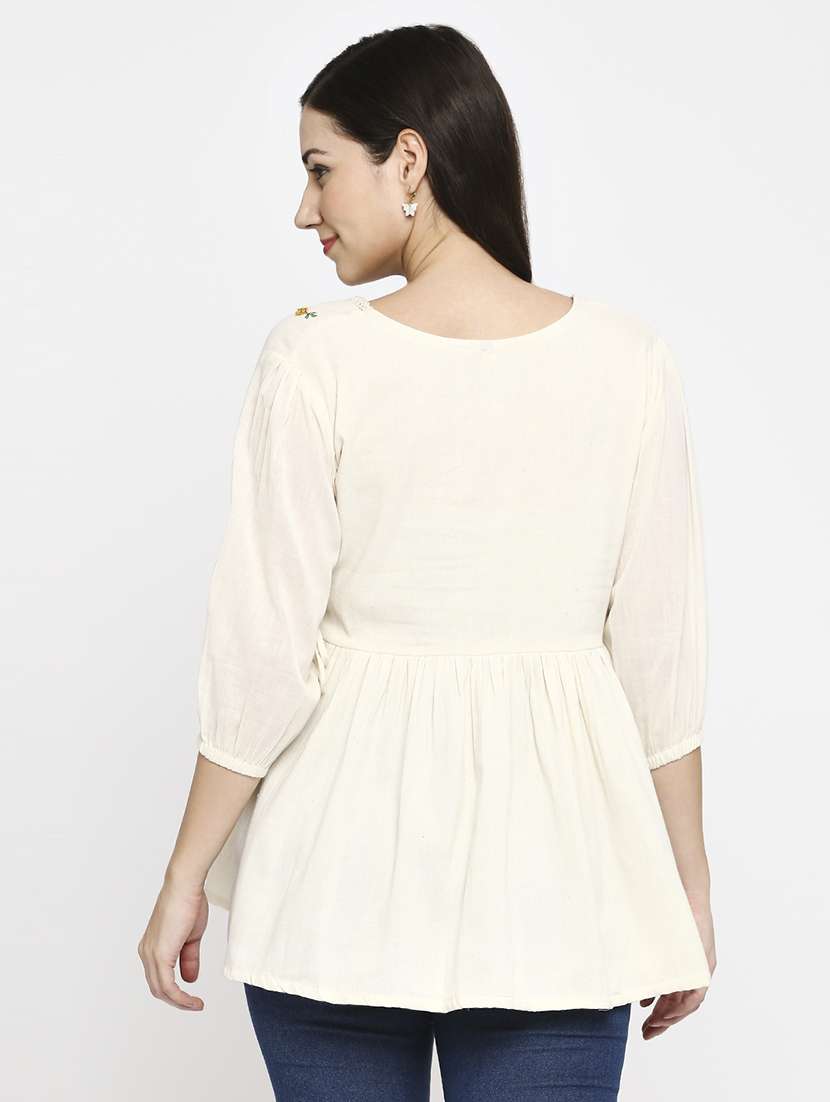 women embroidered three quarter sleeve ethnic top - 22035307 -  Standard Image - 3