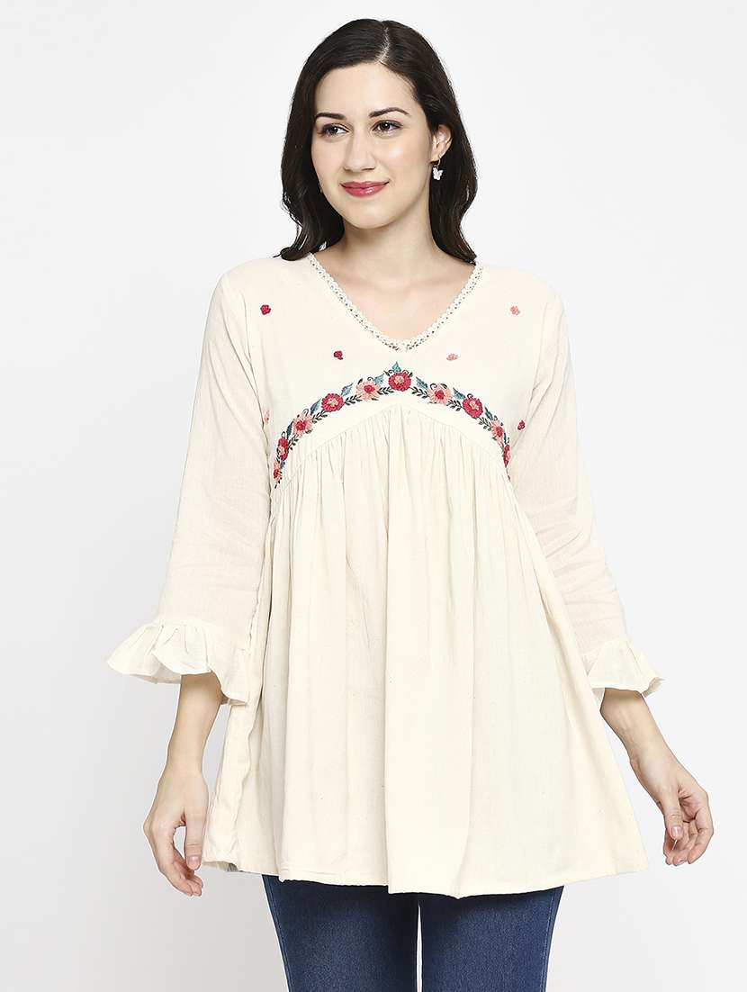 women embroidered three quarter sleeve ethnic top