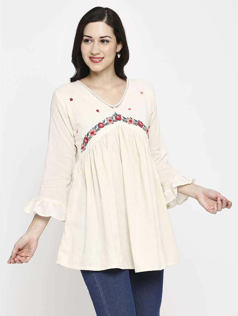 women embroidered three quarter sleeve ethnic top - 22035308 -  Standard Image - 3