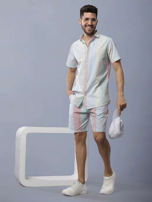 men striped shiort and shorts co-ord set - 22035419 -  Standard Image - 0