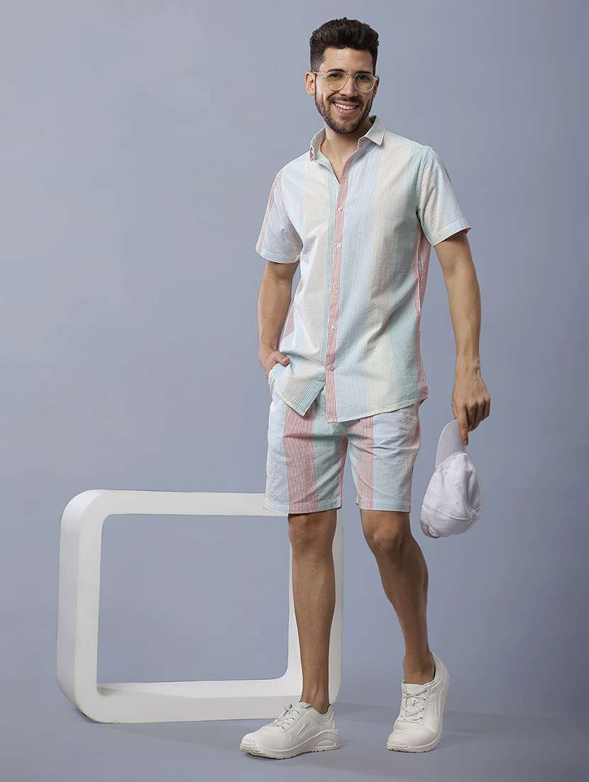 men striped shiort and shorts co-ord set - 22035419 -  Zoom Image - 0