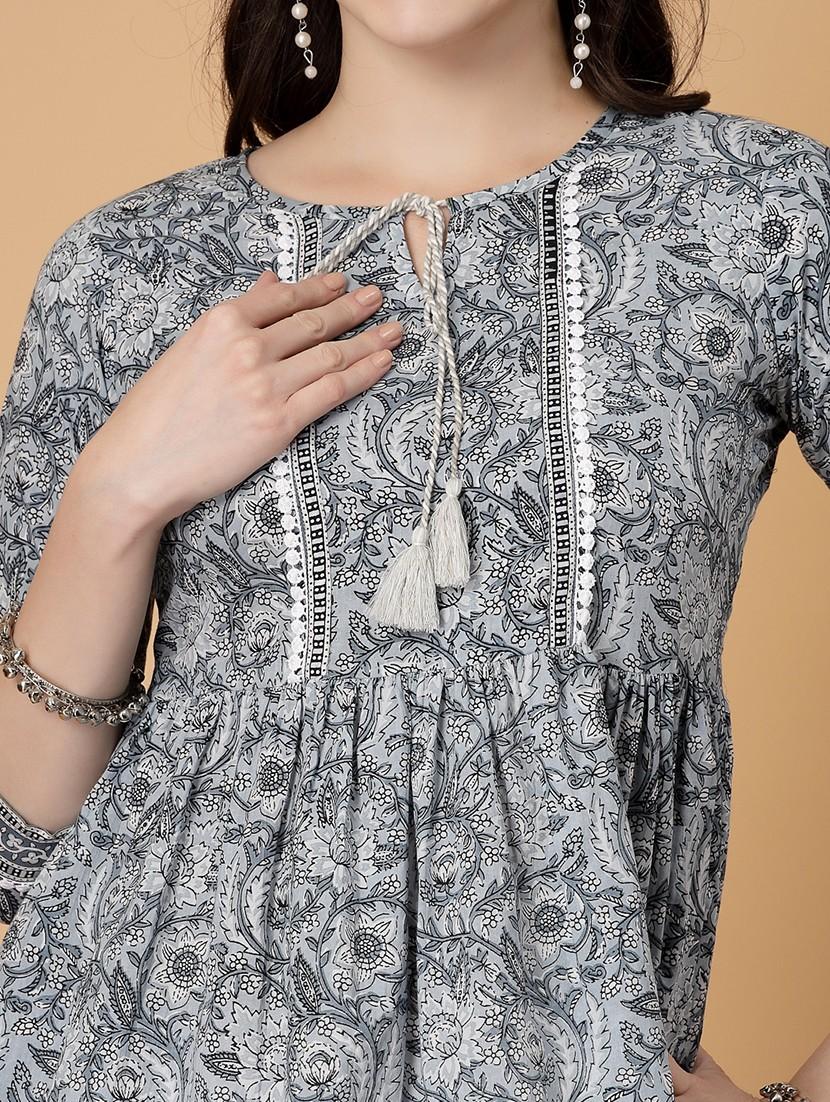 women printed three quarter sleeve flared kurti - 22035424 - Standard Image - 5