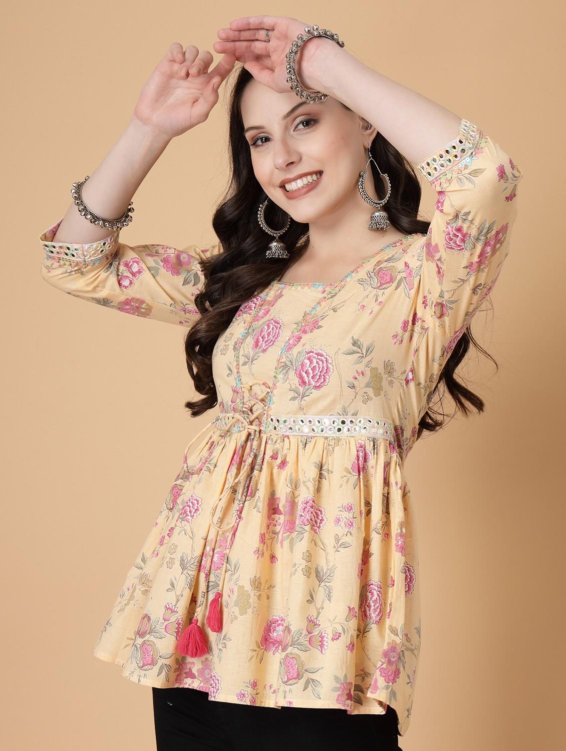 women printed three quarter sleeve flared kurti - 22035425 - Zoom Image - 0