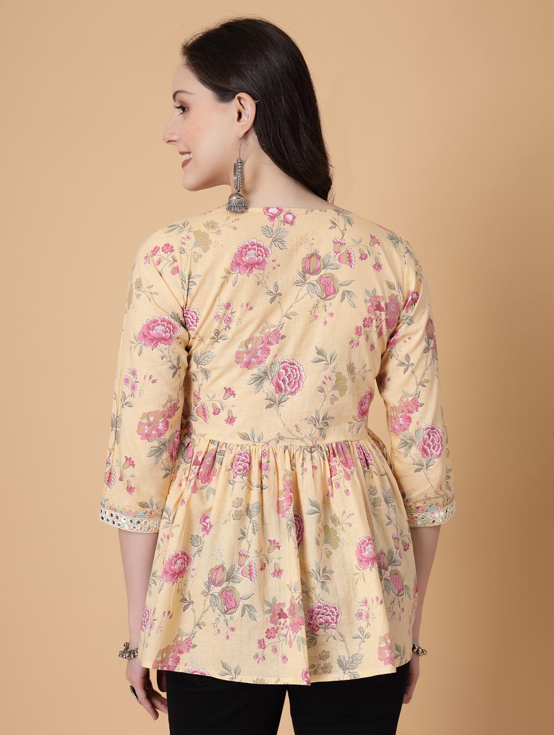 women printed three quarter sleeve flared kurti - 22035425 - Standard Image - 3