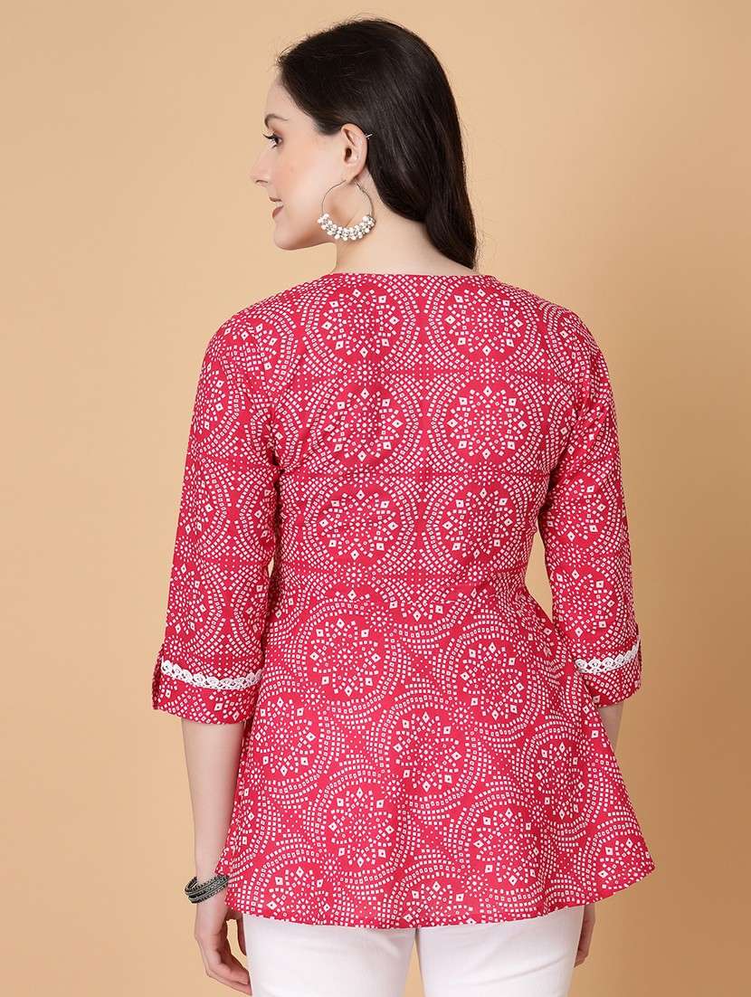 women printed three quarter sleeve a-line kurti - 22035427 - Standard Image - 3