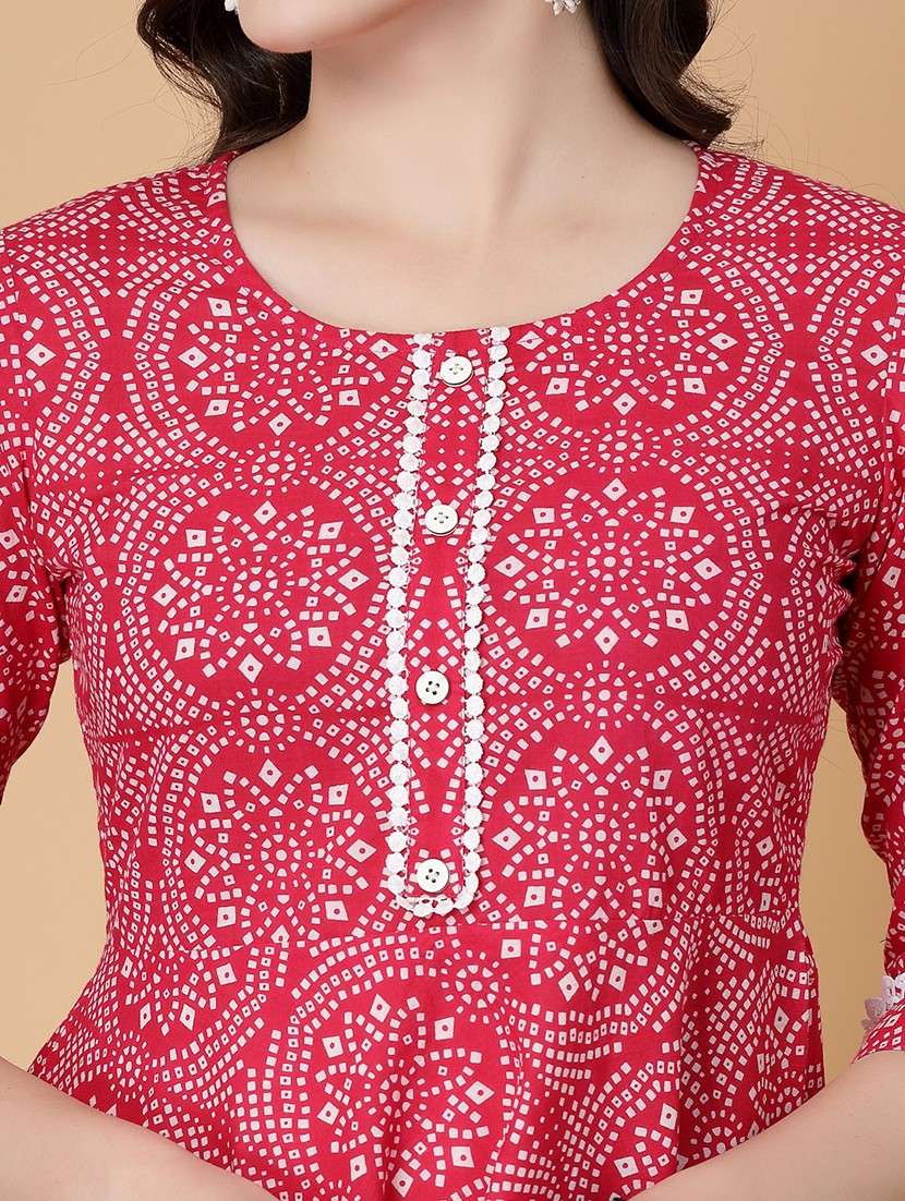 women printed three quarter sleeve a-line kurti - 22035427 - Standard Image - 5