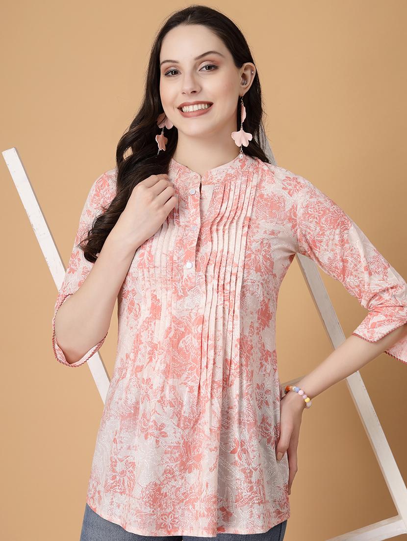 women floral pringt mandarin neck regular top