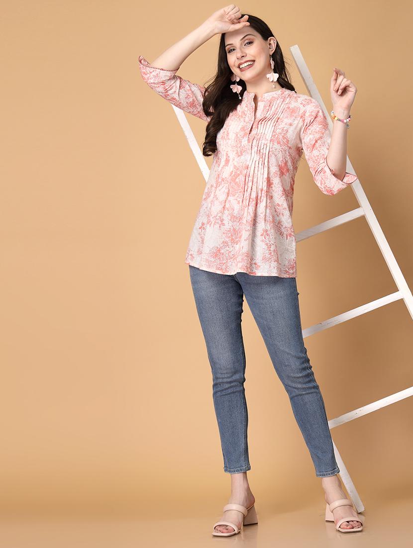 women floral pringt mandarin neck regular top - 22035428 - Standard Image - 5