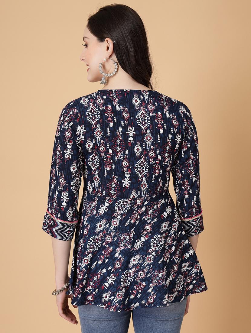 women printed three quarter sleeve a-line kurti - 22035429 - Standard Image - 3