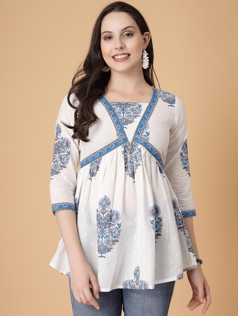 women printed three quarter sleeve flared kurti - 22035430 -  Zoom Image - 0