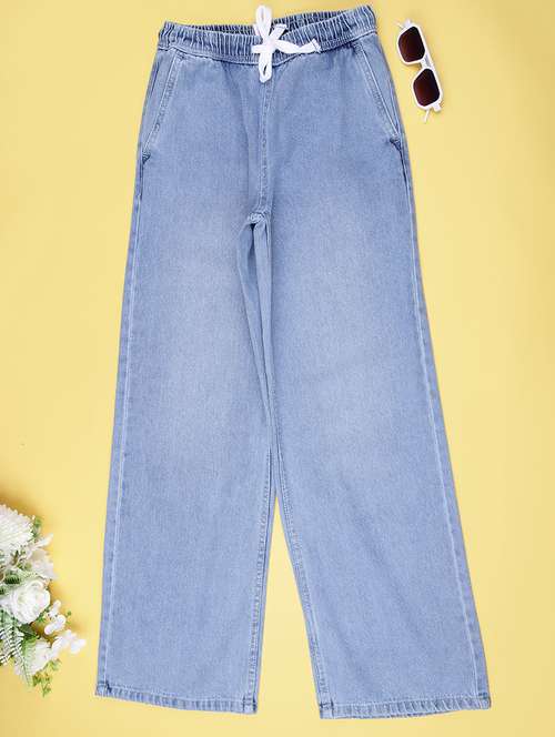 girls solid high rise wide leg jean - 22035566 - Standard Image - 0