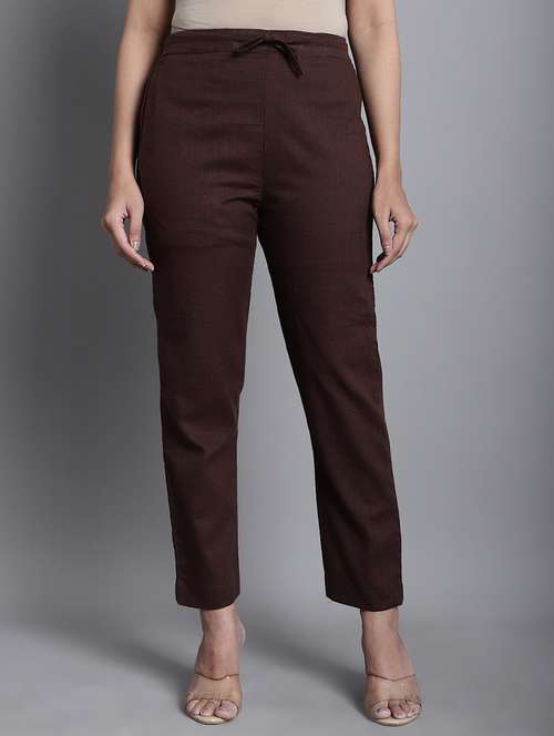 women solid mid rise straight trouser - 22035576 - Standard Image - 0