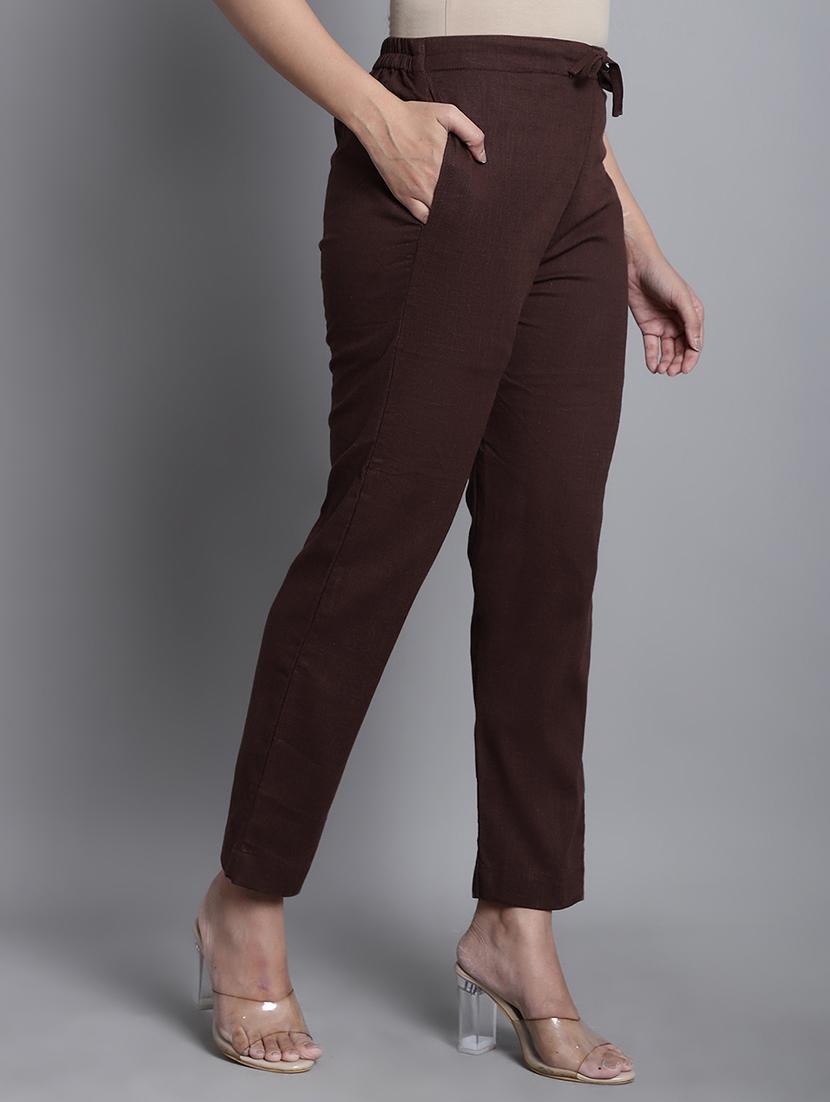 women solid mid rise straight trouser - 22035576 - Standard Image - 3