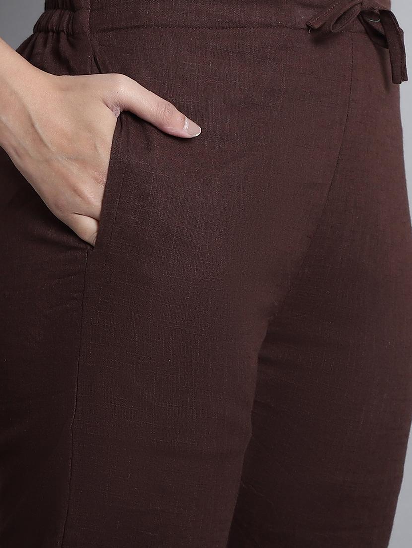 women solid mid rise straight trouser - 22035576 - Standard Image - 5