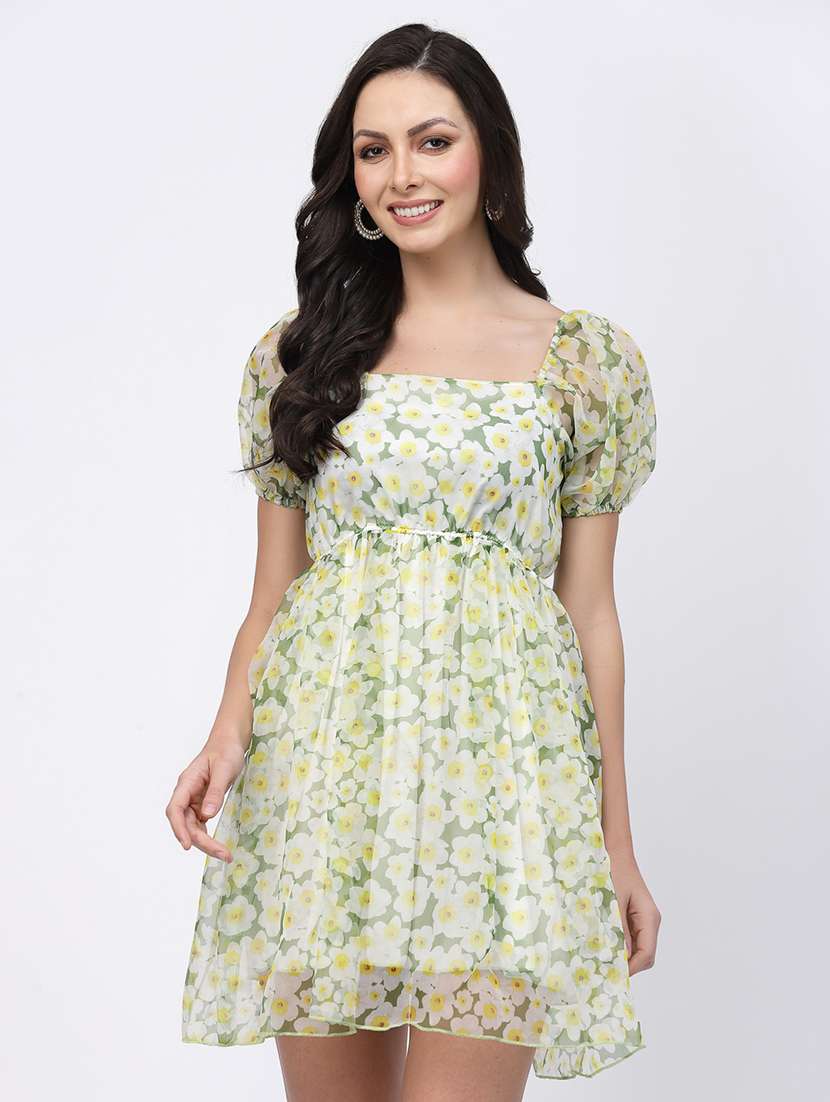 women floral print puff sleeve fit & flare dress - 22035585 - Zoom Image - 0