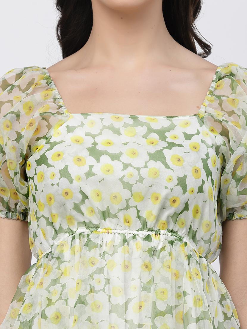 women floral print puff sleeve fit & flare dress - 22035585 - Standard Image - 5