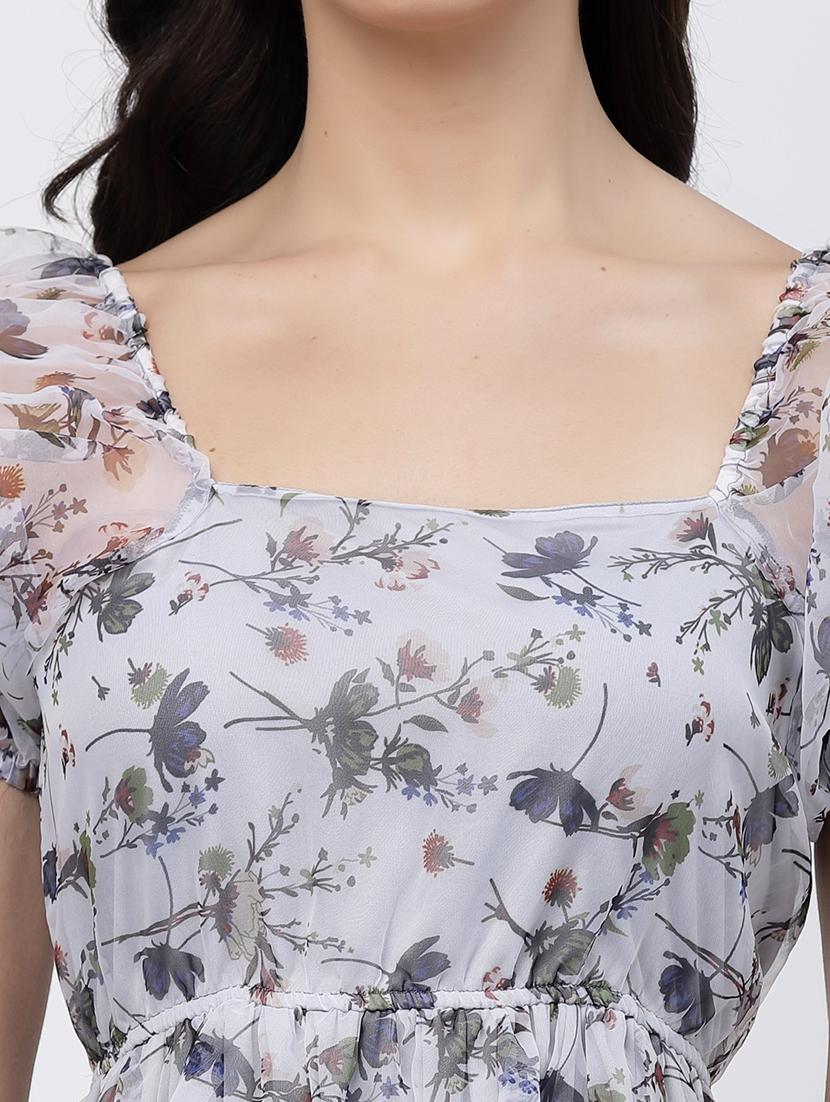 women floral print puff sleeve fit & flare dress - 22035586 - Standard Image - 5