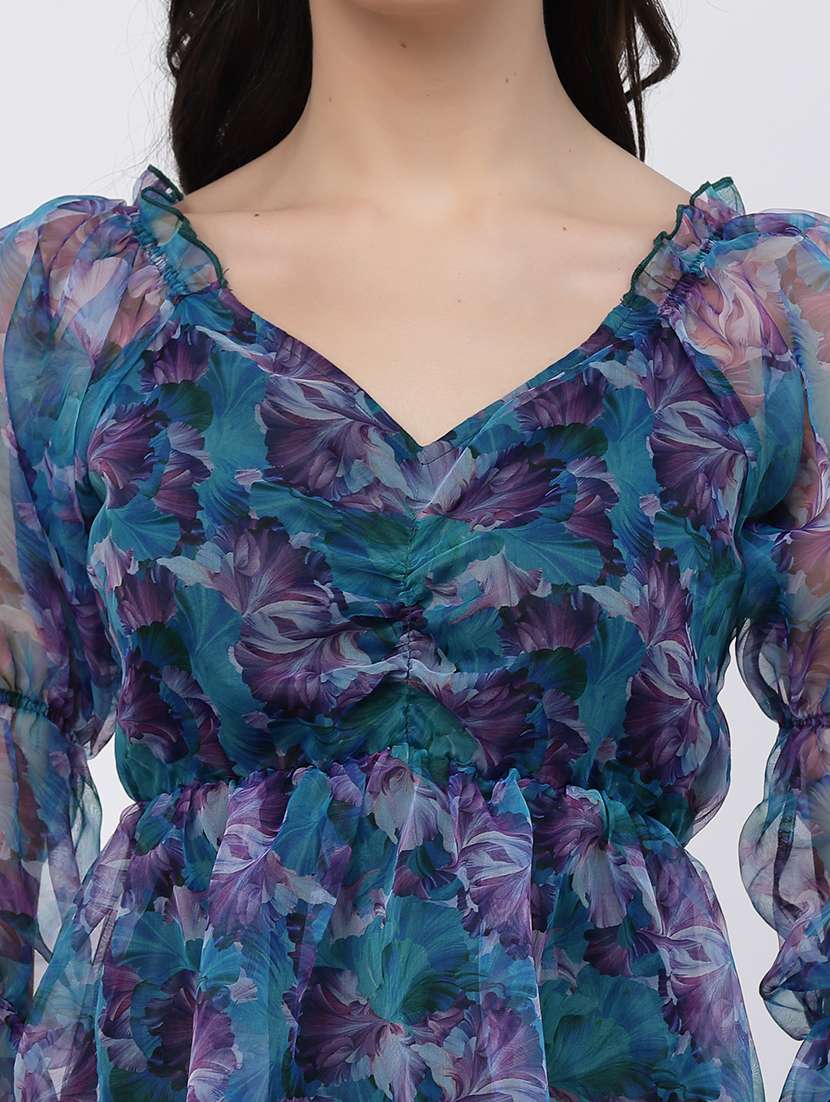 women floral print puff sleeve tiered dress - 22035587 -  Standard Image - 5