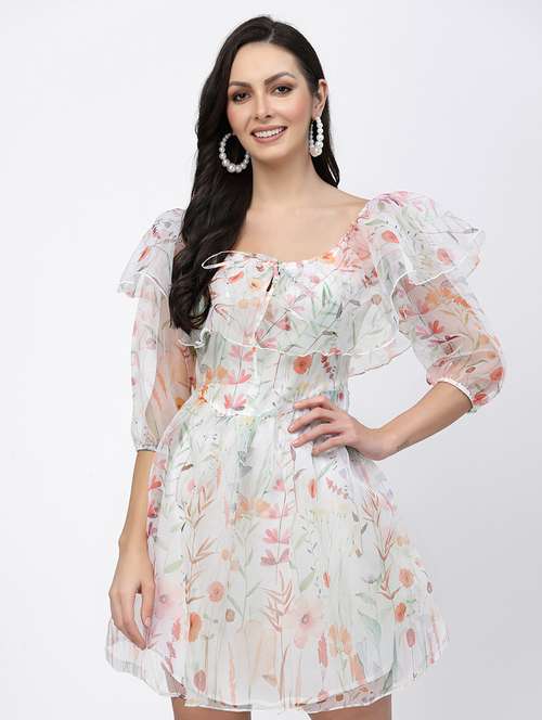 women floral print flared sleeve fit & flare dress - 22035589 -  Standard Image - 0