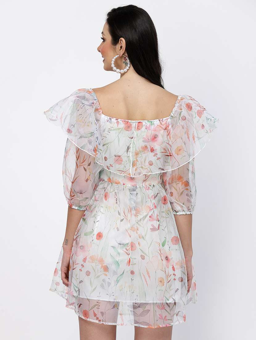 women floral print flared sleeve fit & flare dress - 22035589 - Standard Image - 3