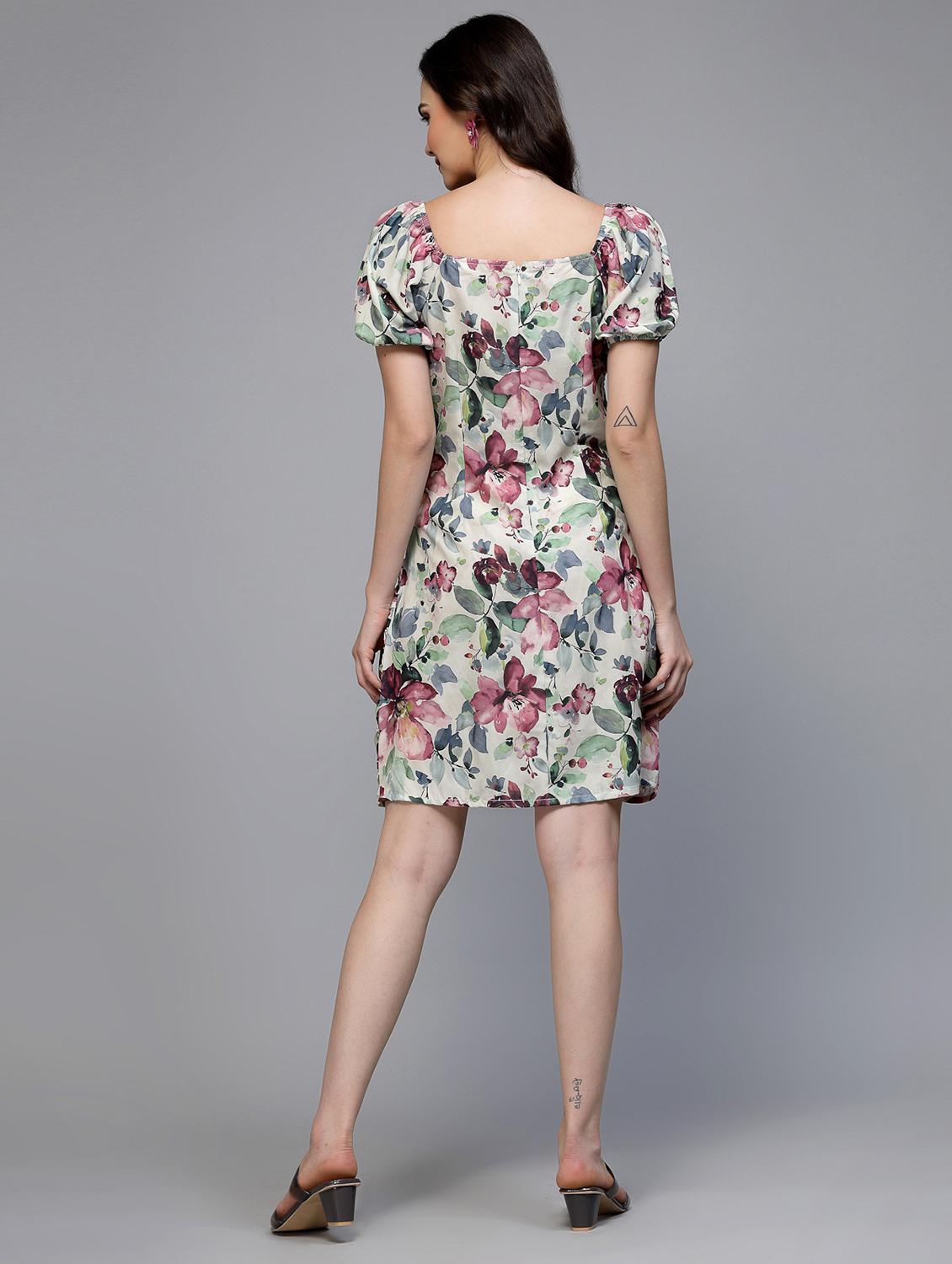 women floral print puff sleeve ruched dress - 22035590 - Standard Image - 3