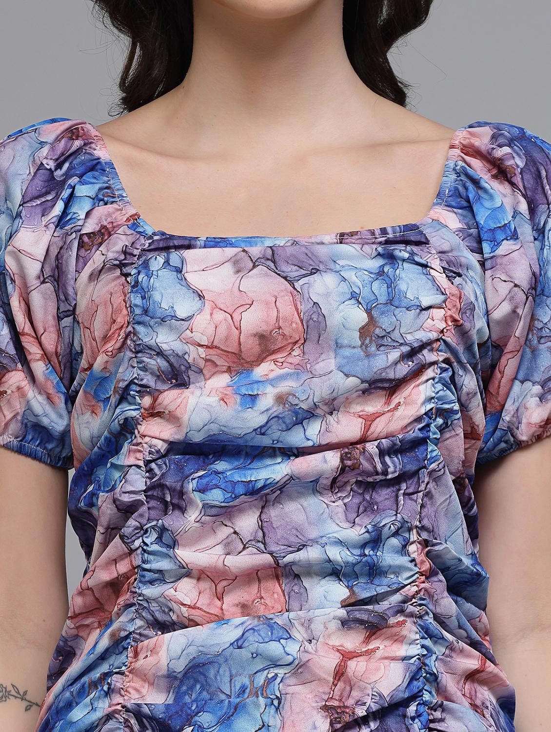 women floral print puff sleeve ruched dress - 22035591 - Standard Image - 5