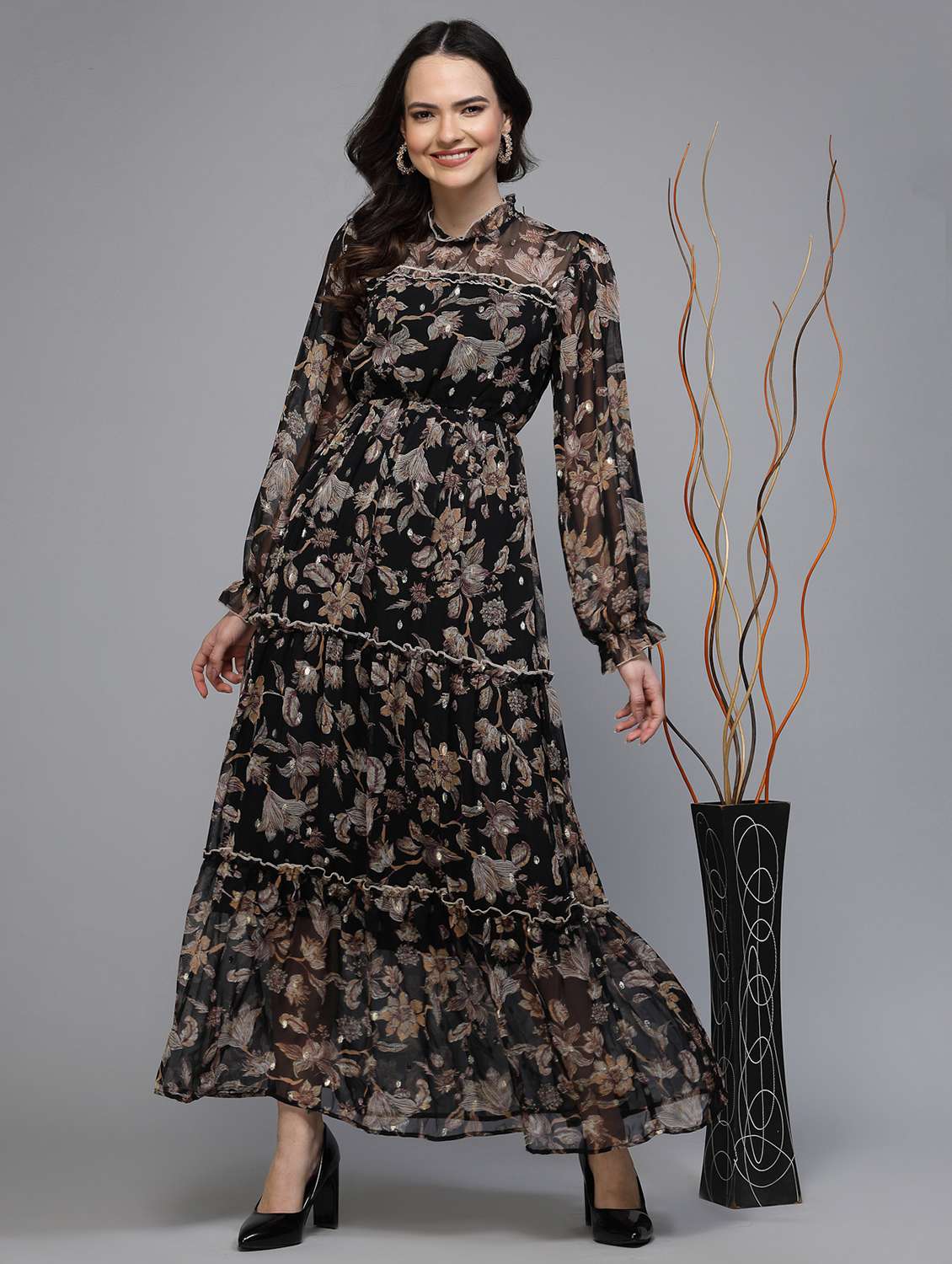 women floral print long sleeve tiered dress - 22035592 - Zoom Image - 0