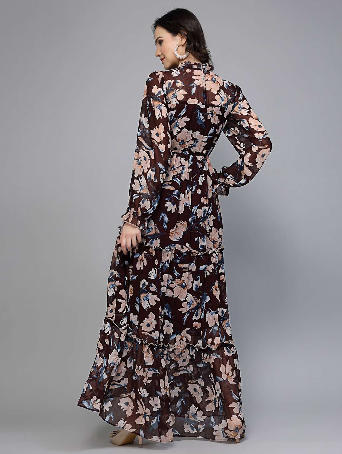 women floral print long sleeve tiered dress - 22035593 - Standard Image - 3