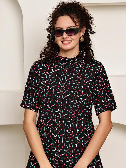 women black printed short sleeve regular top - 22035595 -  Standard Image - 0