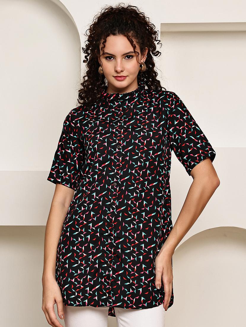 women black printed short sleeve regular top - 22035595 - Standard Image - 3