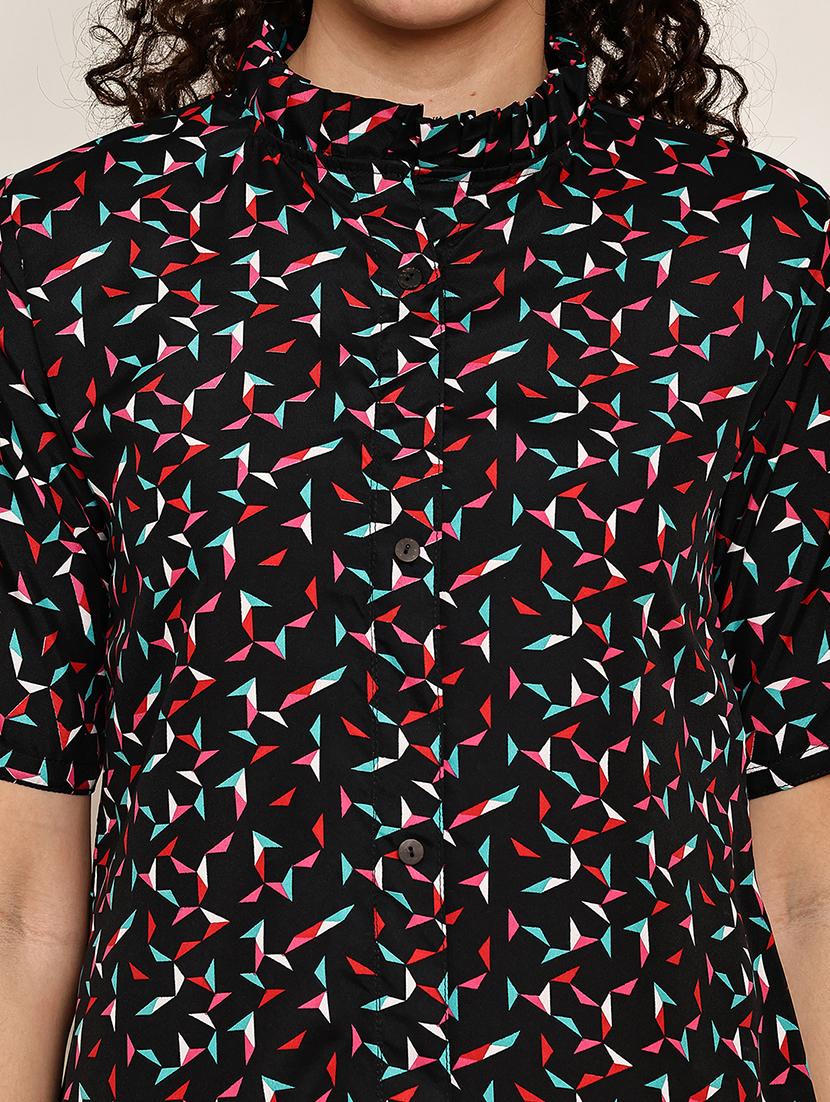 women black printed short sleeve regular top - 22035595 - Standard Image - 5