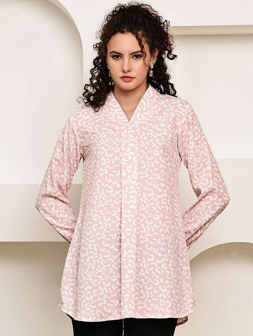 women pink animal print v-neck regular top - 22035597 -  Zoom Image - 0