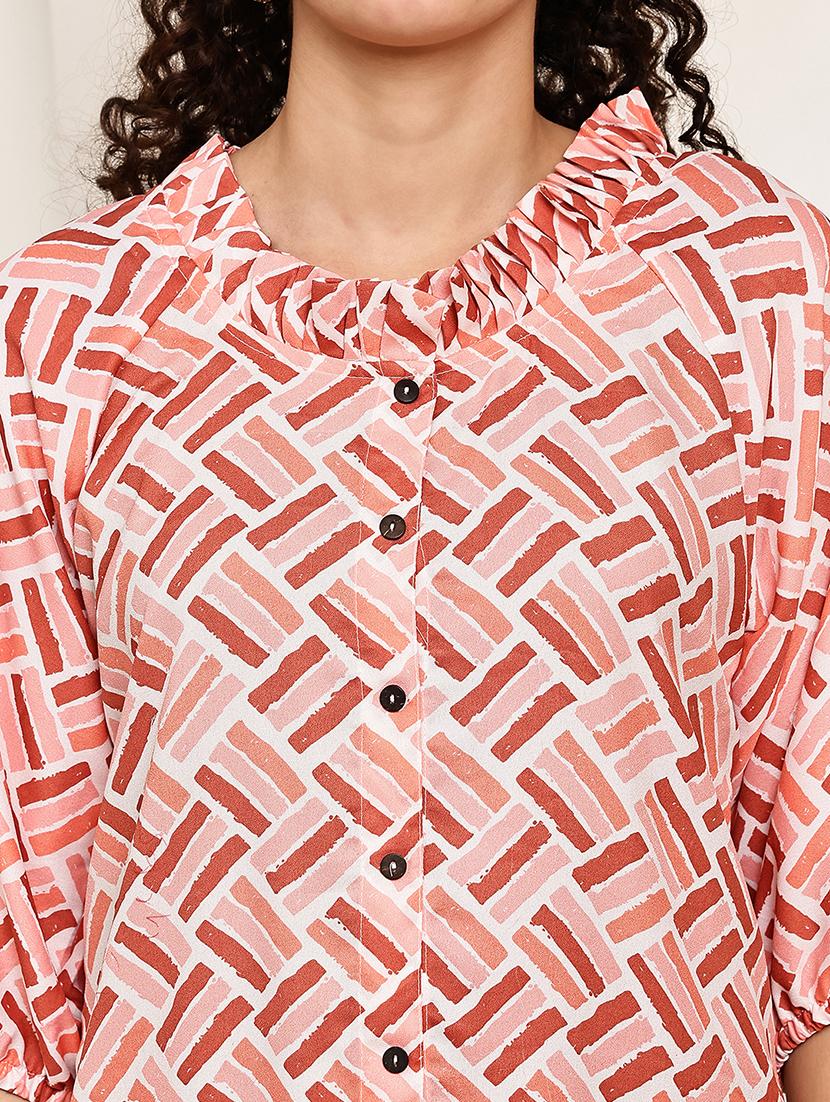 women peach printed three uarter sleeve regular top - 22035599 - Standard Image - 5