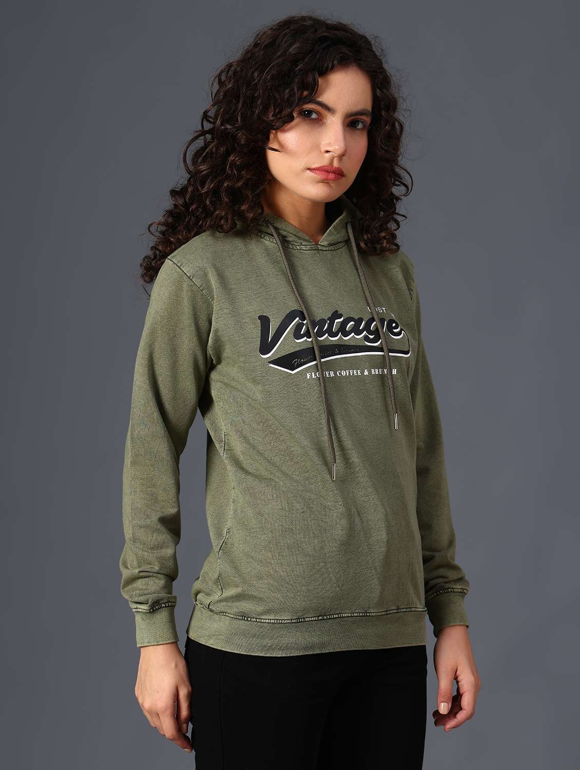 Olive Cotton Poly Blend Chest Print Sweatshirt - 22035633 -  Standard Image - 3