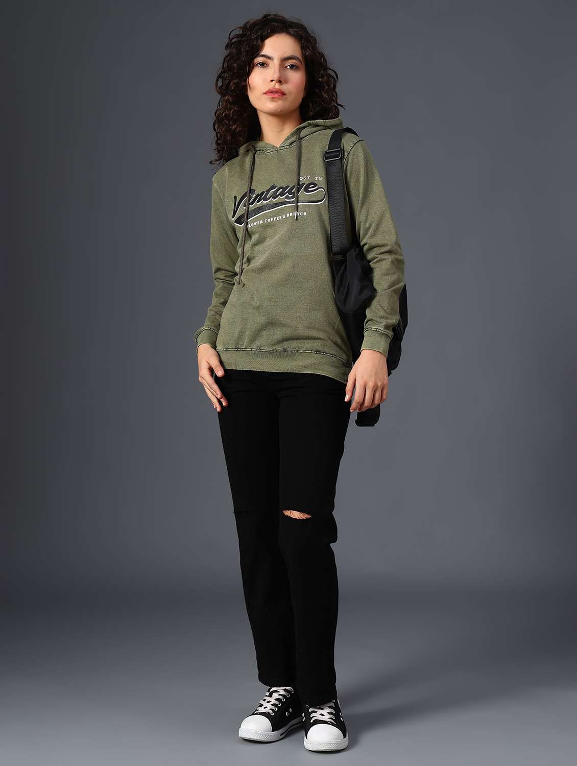 Olive Cotton Poly Blend Chest Print Sweatshirt - 22035633 -  Standard Image - 5