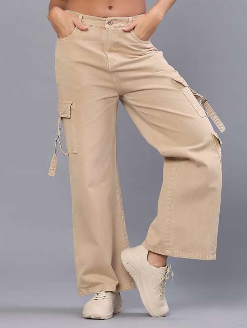 women solid mid rise relaxed fit cargo - 22035671 -  Standard Image - 0