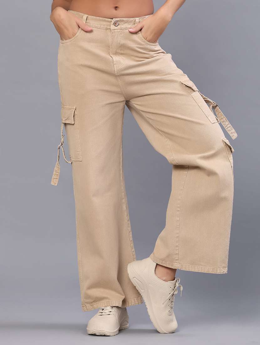 women solid mid rise relaxed fit cargo