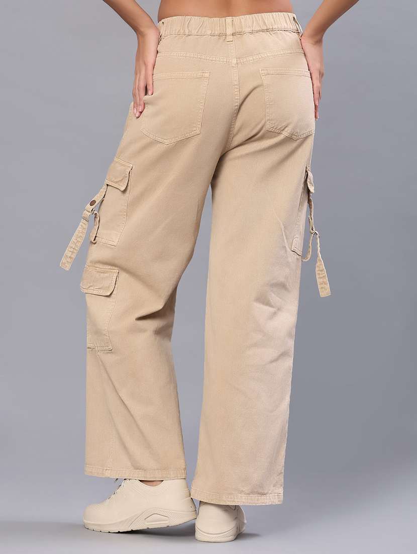 women solid mid rise relaxed fit cargo - 22035671 -  Standard Image - 3