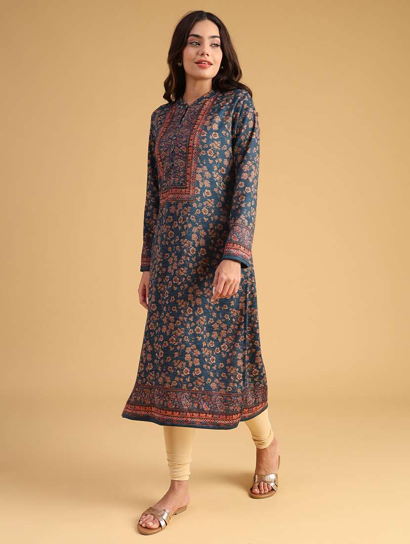 women self designed long sleeve woolen kurta - 22035676 -  Standard Image - 3