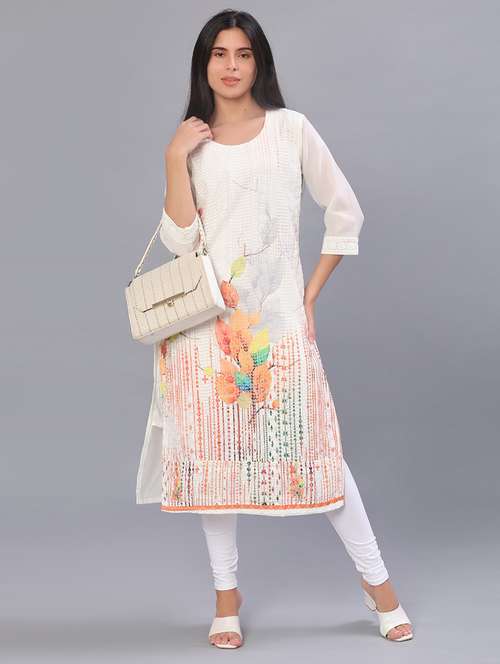 women printed three quarter sleeve straight kurta - 22035902 -  Standard Image - 0