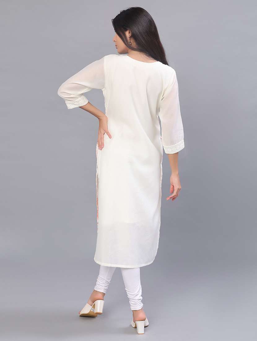 women printed three quarter sleeve straight kurta - 22035902 -  Standard Image - 3