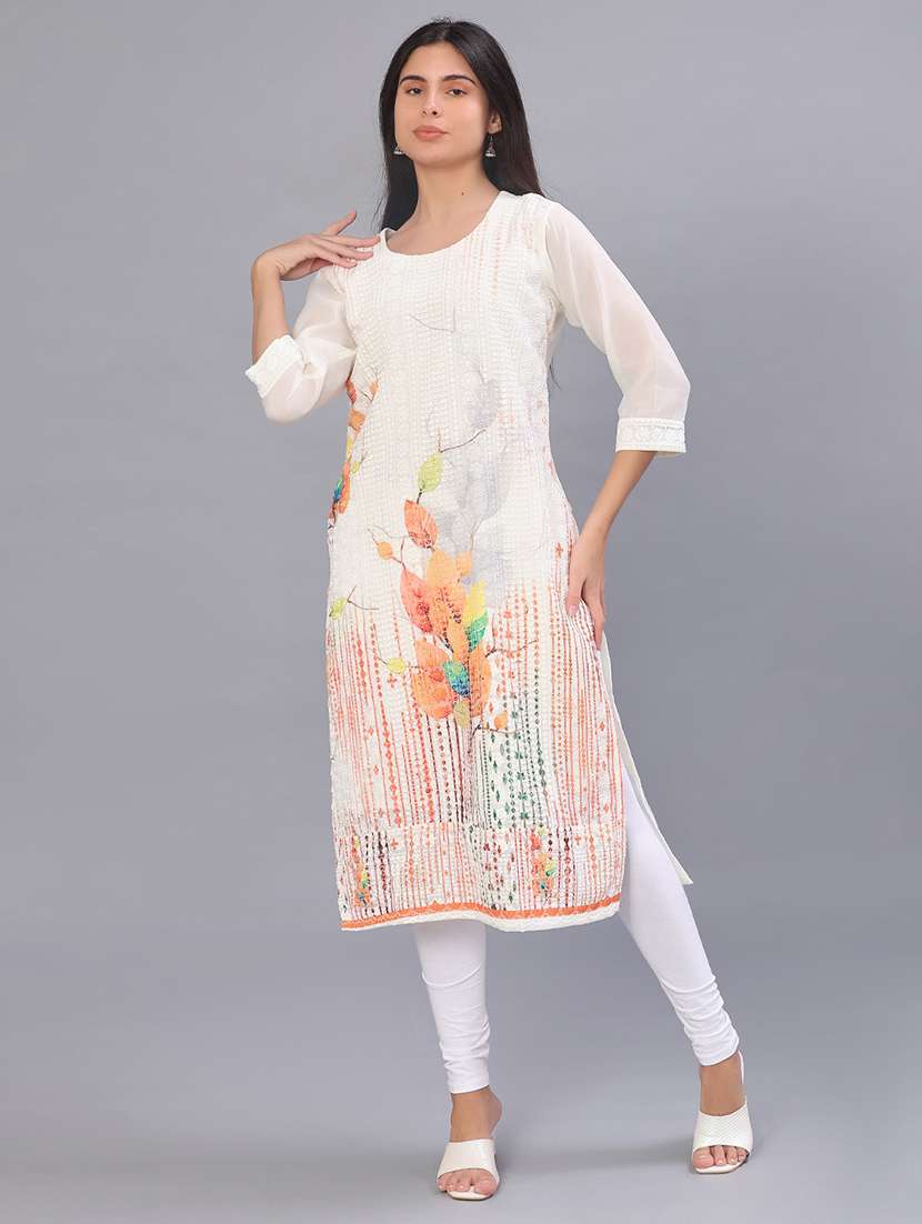 women printed three quarter sleeve straight kurta - 22035902 -  Standard Image - 5