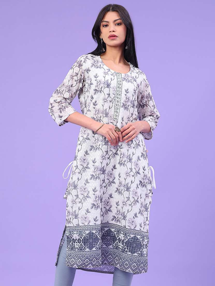 women floral printed three quarter sleeve straight kurta
