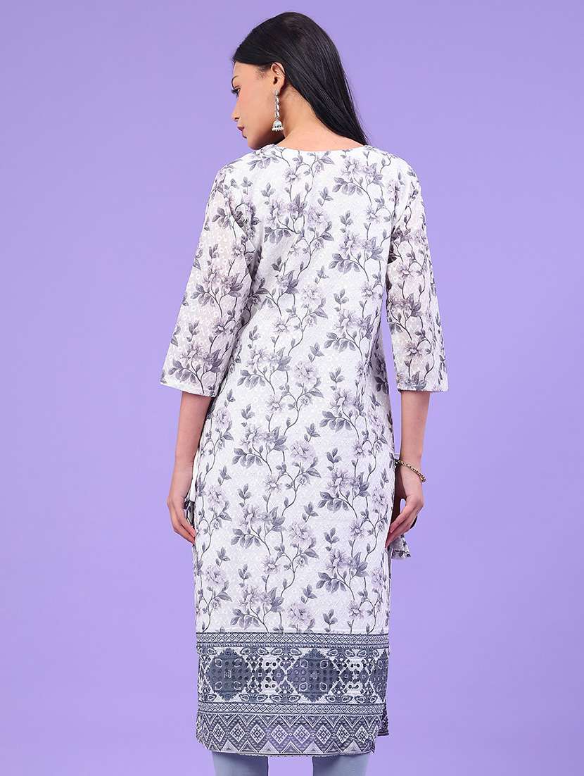 women floral printed three quarter sleeve straight kurta - 22035974 -  Standard Image - 3