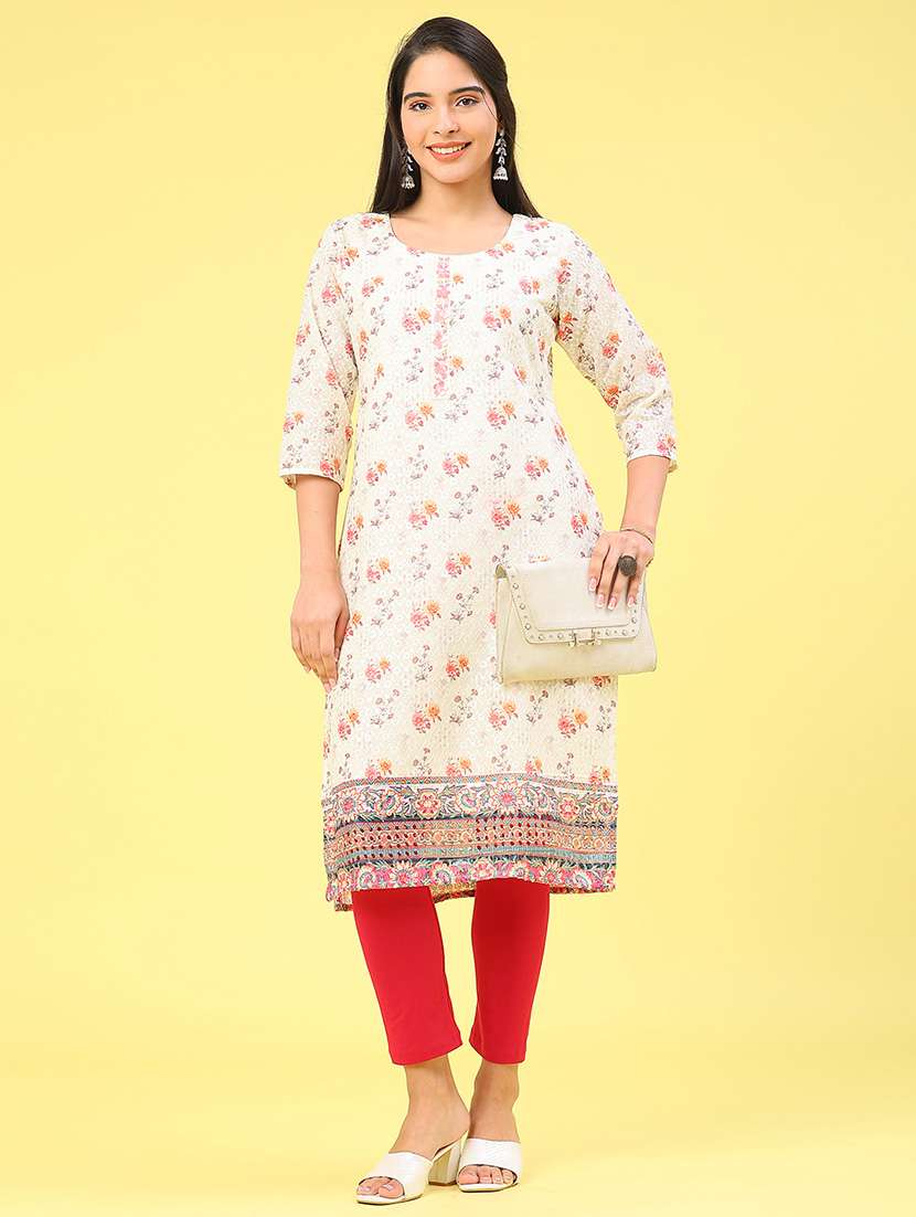 women floral printed three quarter sleeve straight kurta